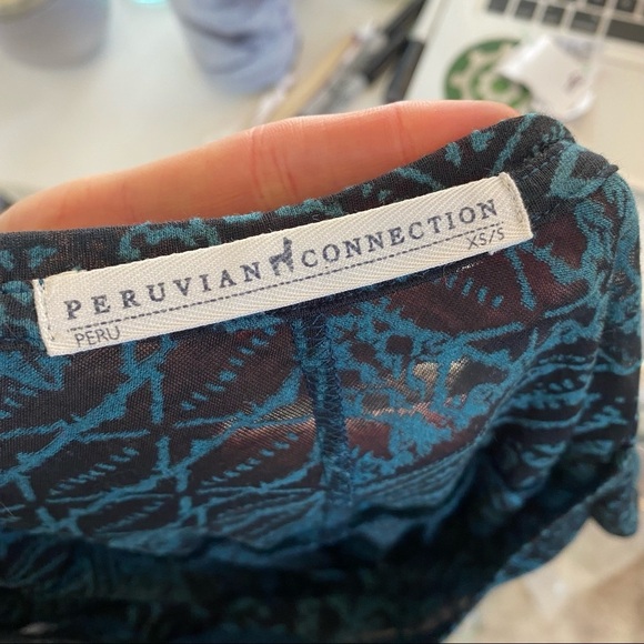 Peruvian Connection Balinese Burnout Long Sleeve Semi Sheer Print Blue XS / S - Picture 7 of 7